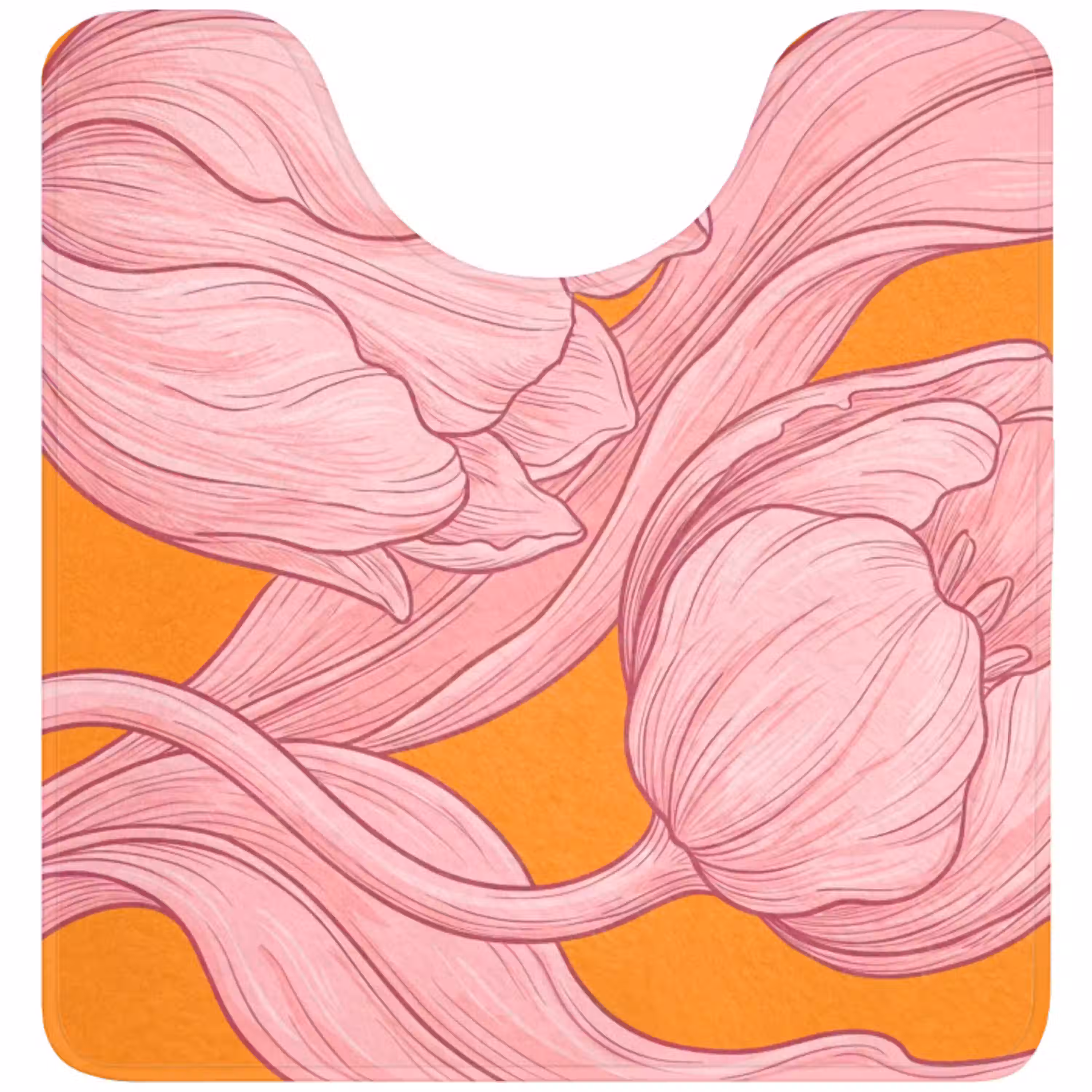 Roze bloemen - Modern WCmat U-uitsnede middel -3d