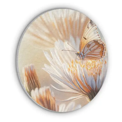 Vlinder - Bloem - Oranje Akoestische PET Vilt - Rond klein -3d