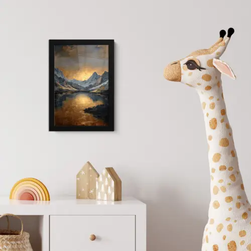 Berglandschap met Gouden Zonsondergang fotolijst zwart zonder passe partout klein -usfeer4_kinderkamer