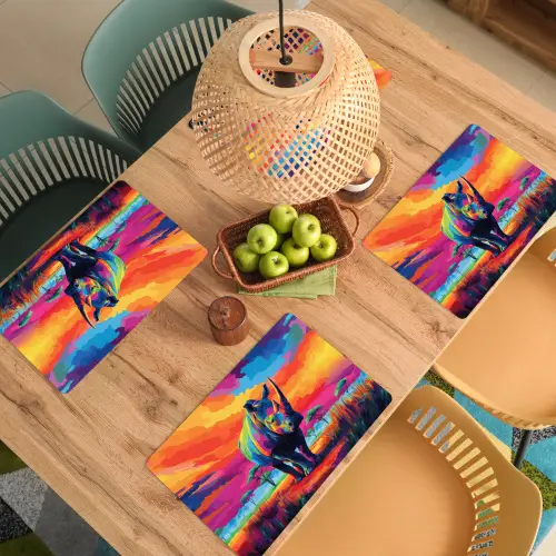Neushoorn - Zonsondergang - Savanna - Kleurrijk Placemat vinyl groot -zzsfeer5_Kitchenyeah-website