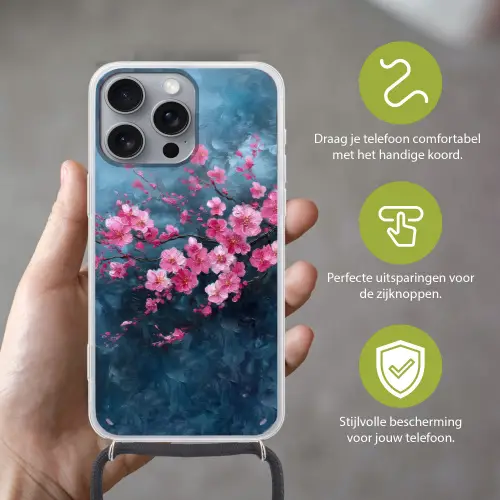 Bloem - Bloesems - Roze - Abstract Hoesje iPhone 16 Pro Max met koord klein -sfeer2_NL