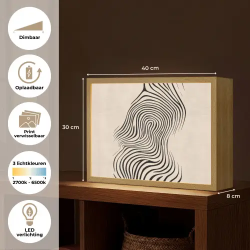 Lijnen - Abstract - Golvend - Zwart Light Box met batterij (Wandlamp) middel -USP_websiteoverzichtNL