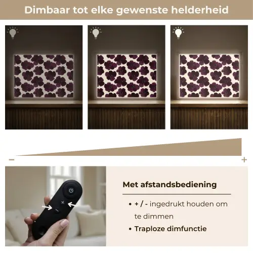 Bloemen - Aquarel - Paars Light Box met batterij (Wandlamp) middel 907 -USP_dimbaarNL