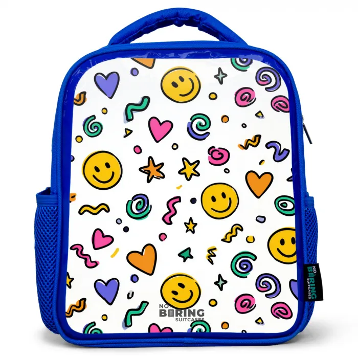 Smiley - Hartje - Ster Kinderrugzak - Blauw middel -3d