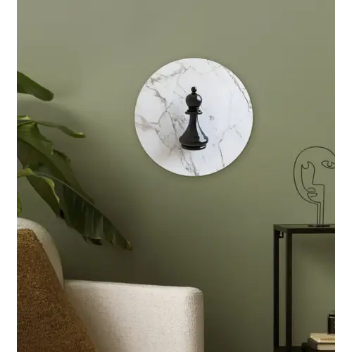 Schaakstuk - Loper - Zwart - Marmer Wandcirkel kunststof plaat 5mm dik klein -sfeer3