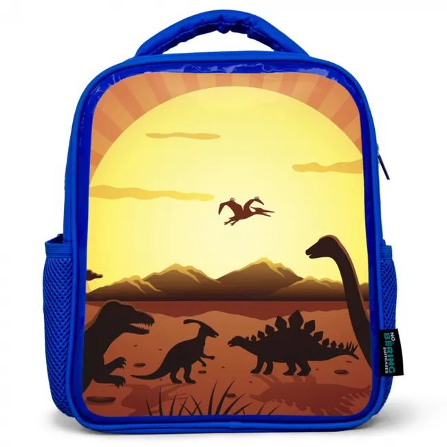 Dino - Zon - Natuur - Tekening - Kinderen - Jongens Kinderrugzak - Blauw middel -3d