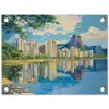 Berg - Skyline - Strand - Water tuinposter los doek klein -3d