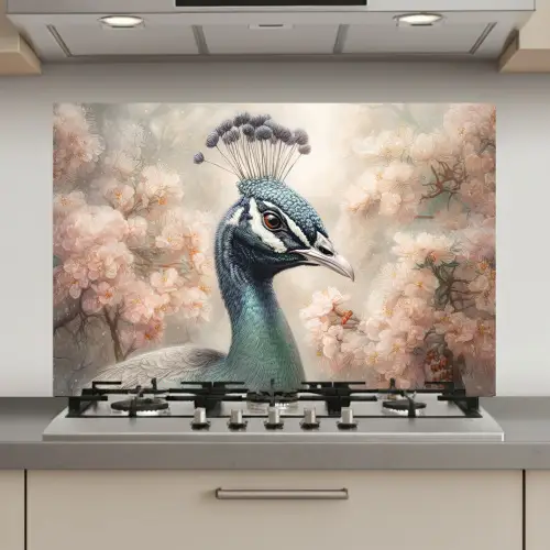 Pauw - Vogels - Bloemen - Boom - Botanisch keuken achterwand spatscherm klein -3d_website