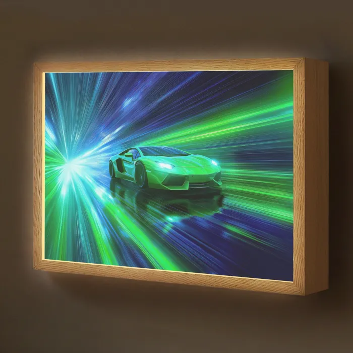 Snelheid - Licht - Sportwagen - Groen Light Box met batterij (Wandlamp kind) middel -z3d_website