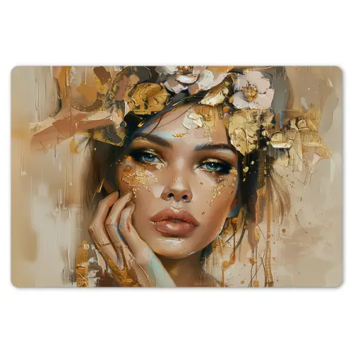 Vrouw - Bloemen  - Goud - Portret Placemat vinyl groot -zzsfeer1_Kitchenyeah-website