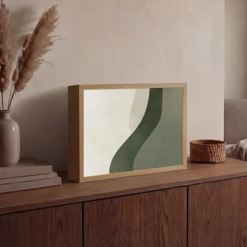 Japandi - Groen - Abstract - Modern Light Box met batterij (Wandlamp) middel -sfeer2