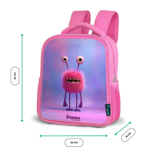 Roze harig monster met grote ogen Kinderrugzak - Roze middel -productfoto_formaten