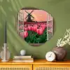 Doorkijk - Tulpen - Bloemen - Molen - Raam Wandcirkel Organisch Plexiglas middel -sfeer2