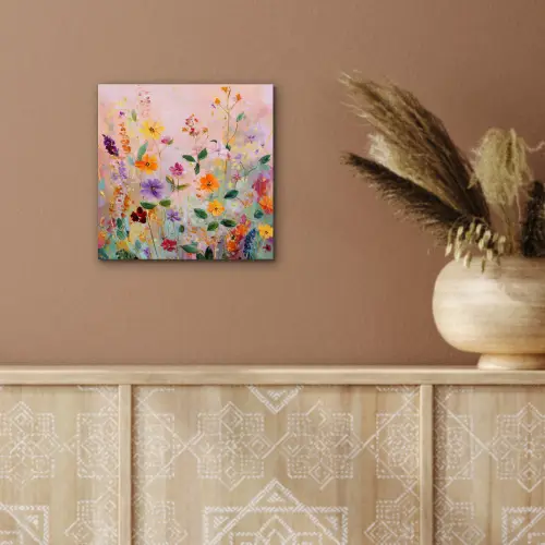 Schilderij - Bloemen - Abstract - Kleurrijk aluminium wit klein -sfeer4