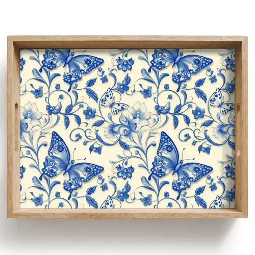 Vlinders - Bloemen - Blauw - Botanisch Dienblad Rechthoek middel 911 -z3d_shopping