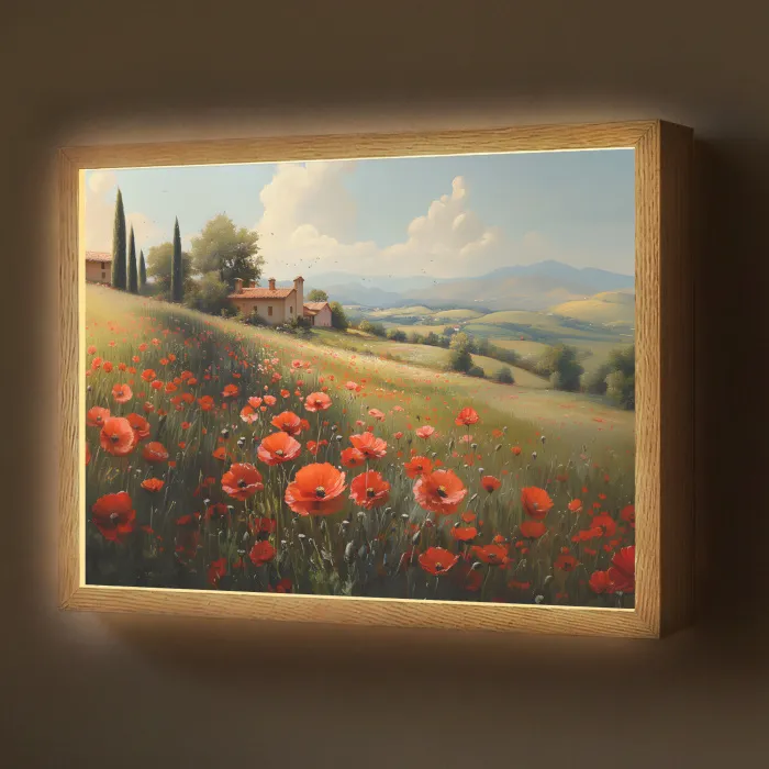 Klaprozen - Rood - Heuvels - Landschap Light Box met batterij (Wandlamp) middel -z3d_website