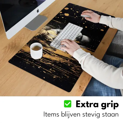 Portret - Leeuw - Abstract - Goud Muismat XXL klein -sfeer3