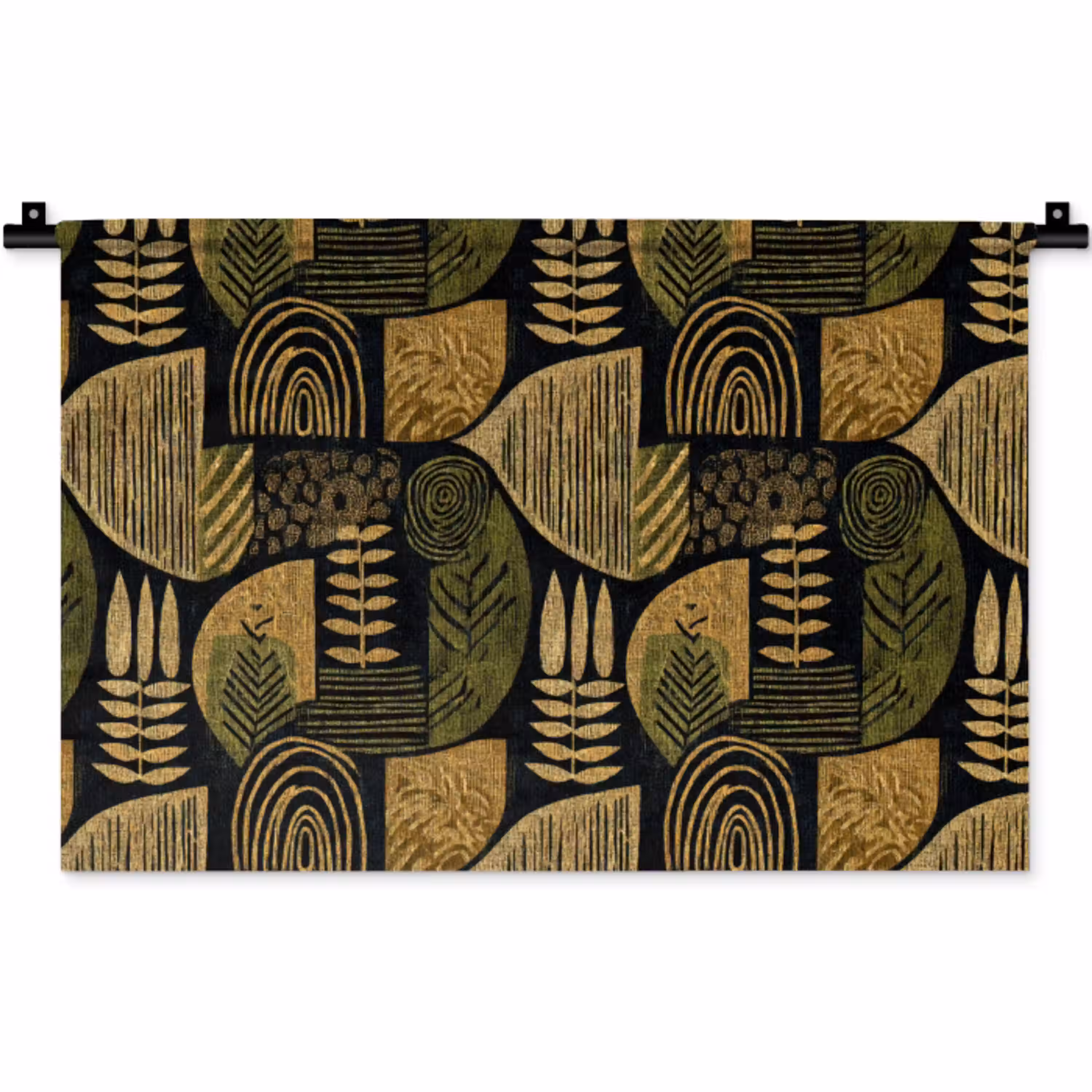 Zwart - Okergeel - Botanisch - Textuur Wandkleed katoen klein 269 -zz3d