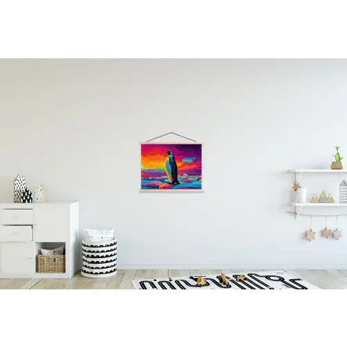 Ijsschots - Pinguïn - Abstract - Lucht textielposter latten blank klein -kinderkamer