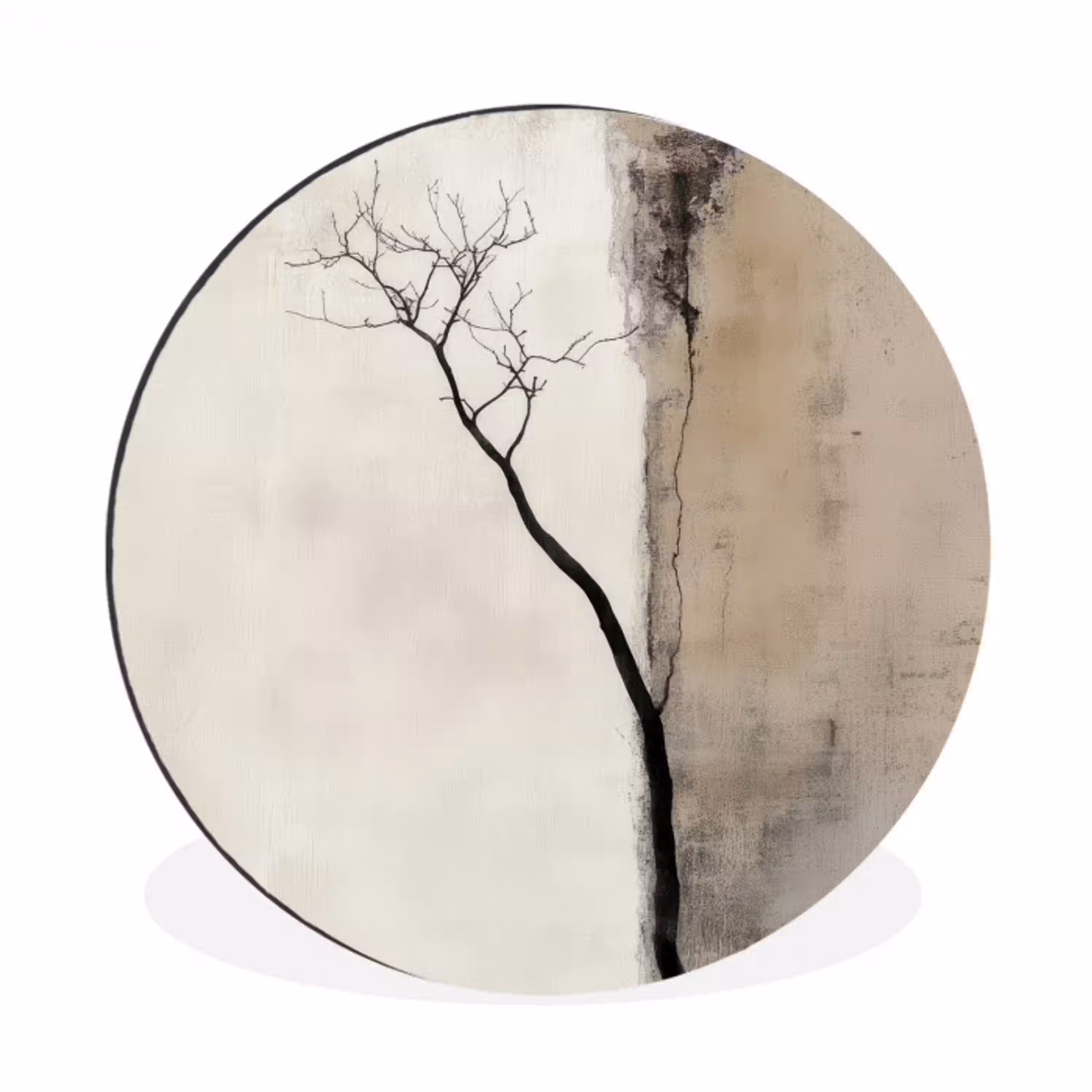 Wabi sabi - Plant - Beige Wandcirkel aluminium klein -3d