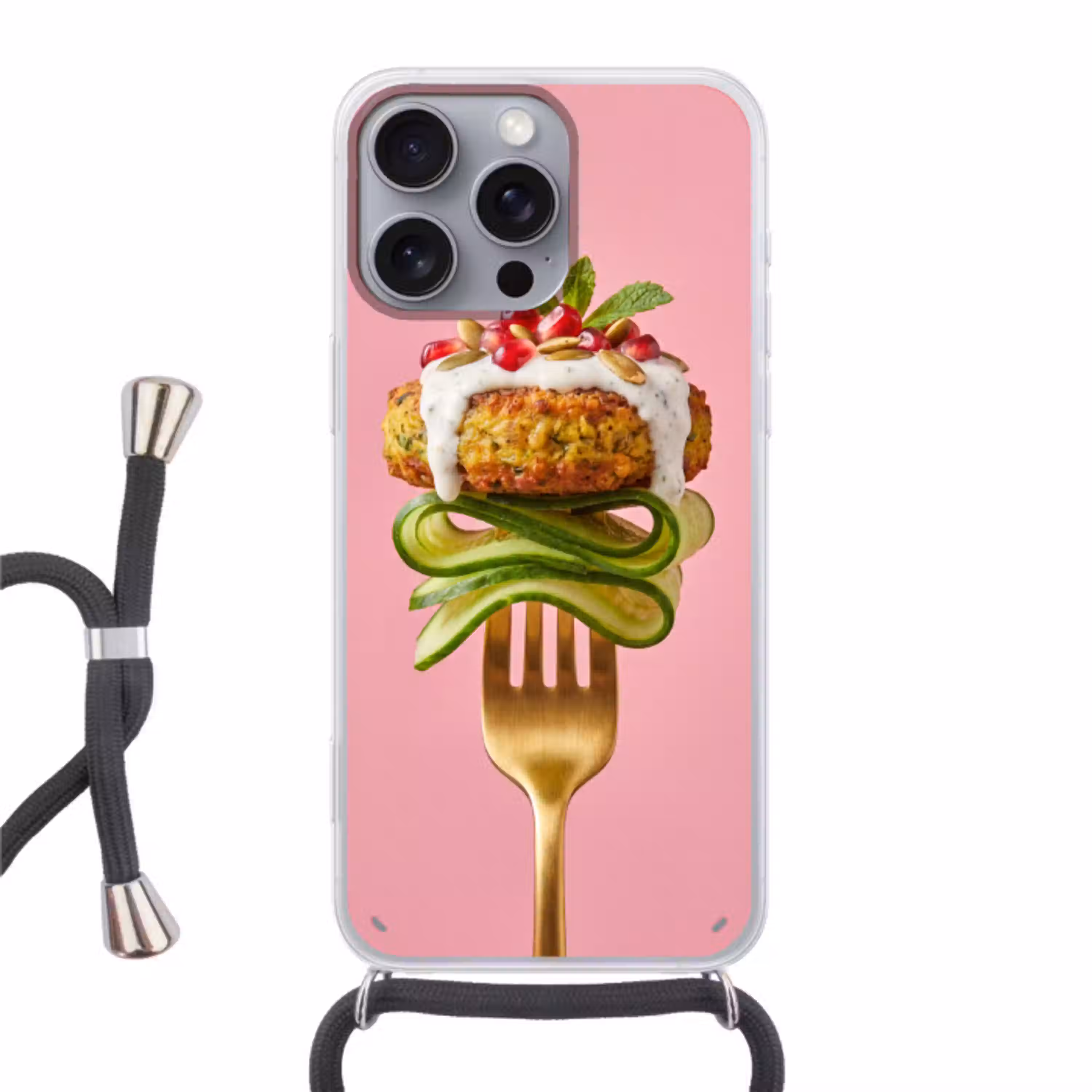 Eten - Vork - Roze Hoesje iPhone 16 Pro Max met koord klein -3d