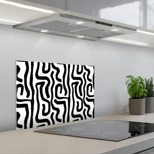Modern - Lijnen - Zwart keuken achterwand spatscherm klein 900 -3d_schuin
