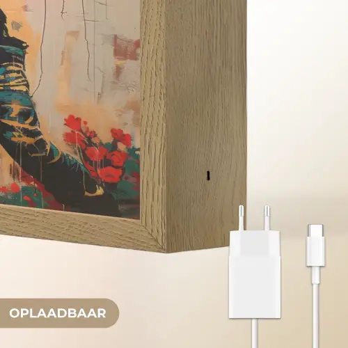 Street art - Man - Bloemen - Graffiti - Banksy Style Light Box met batterij (Wandlamp) middel -USP_websiteoplaadbaarNL