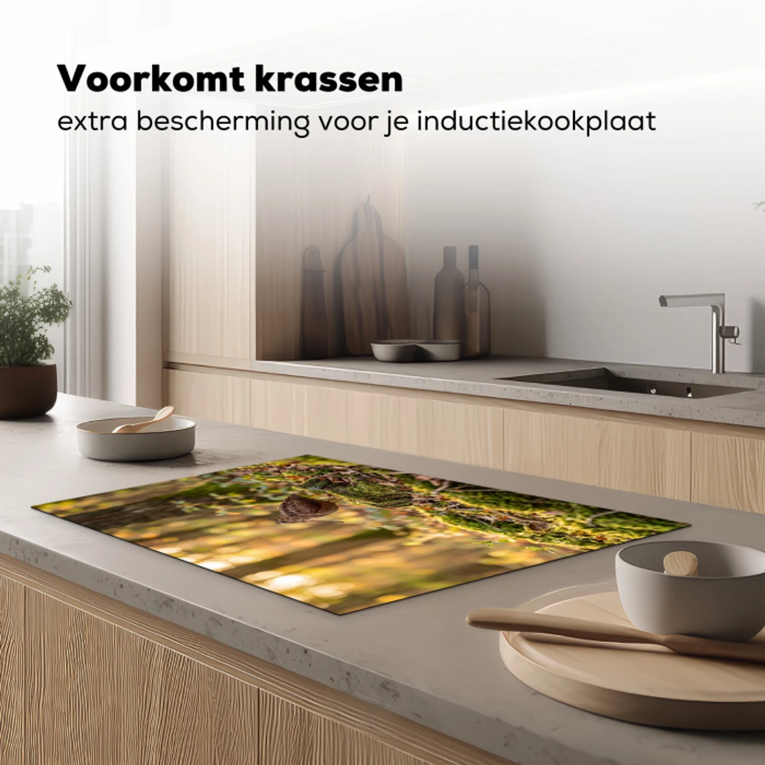 Houtsnip - Bos - Bladeren - Herfst - Gecamoufleerd Inductie beschermer vinyl 3mm klein -sfeer1