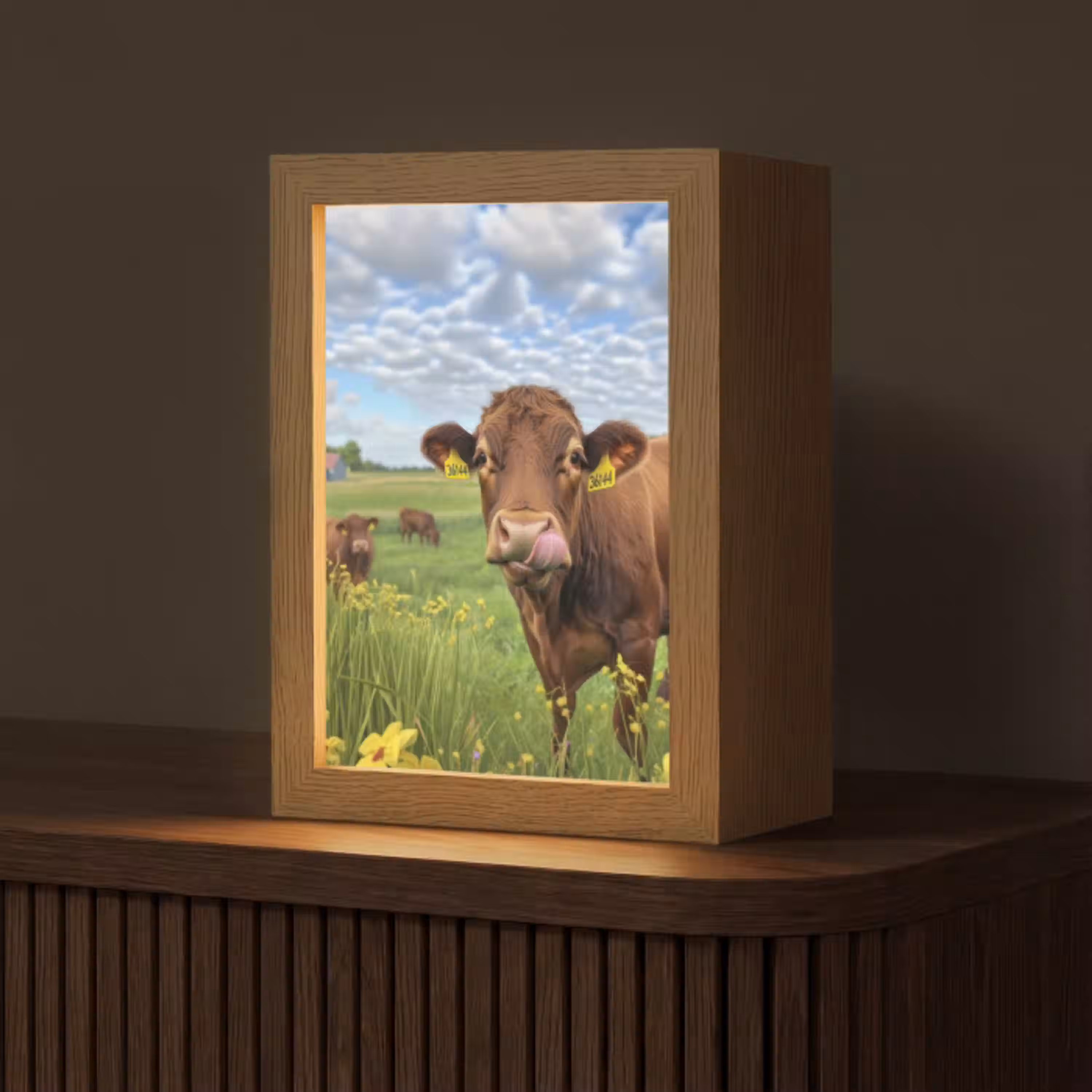 Koe - Weide - Bloemen Light Box met kabel (Tafellamp) klein -z3d_website