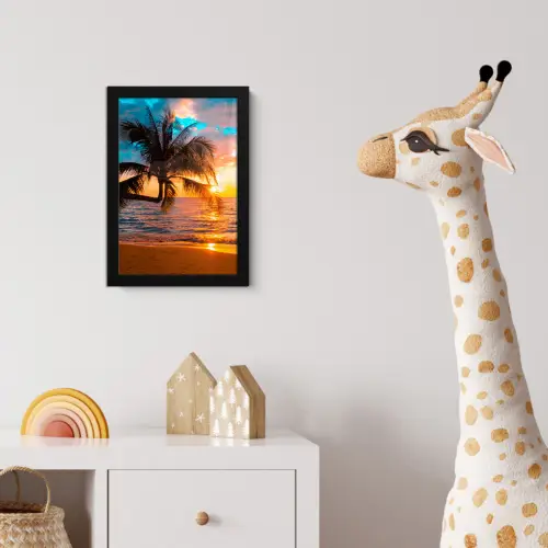 Palm - Zonsondergang - Horizon - Strand - Zee - Tropisch fotolijst zwart zonder passe partout klein -usfeer4_kinderkamer
