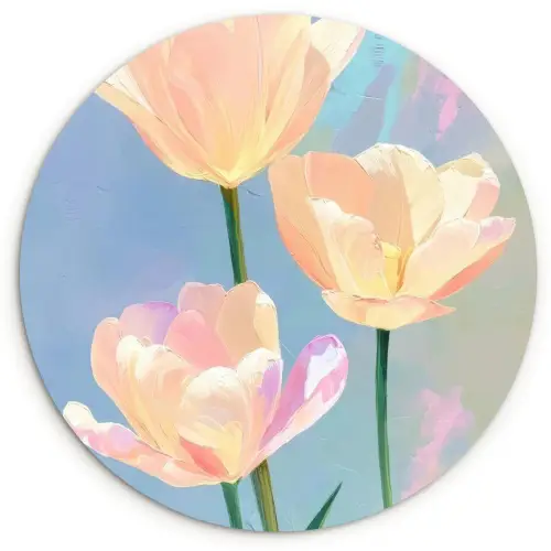 Tulpen - Roze accenten - Blauw Wandcirkel plexiglas klein -3d
