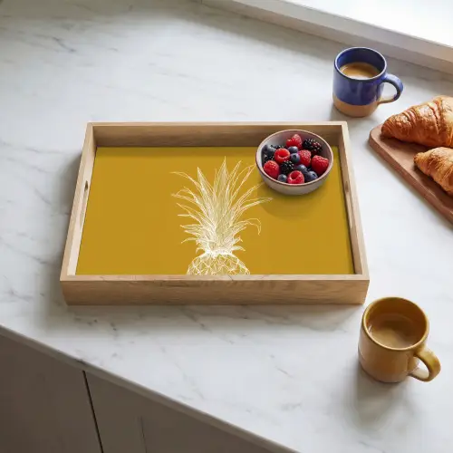 Lijnillustratie - Ananas - Bladkroon - Okergeel Dienblad Rechthoek middel -sfeer2