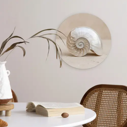 Schelp - Spiraal - Beige Wandcirkel kunststof plaat 5mm dik klein -sfeer4