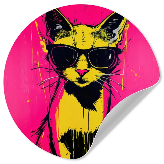 Kat - Art - Zonnebril - Roze Wandcirkel behangsticker klein -3d