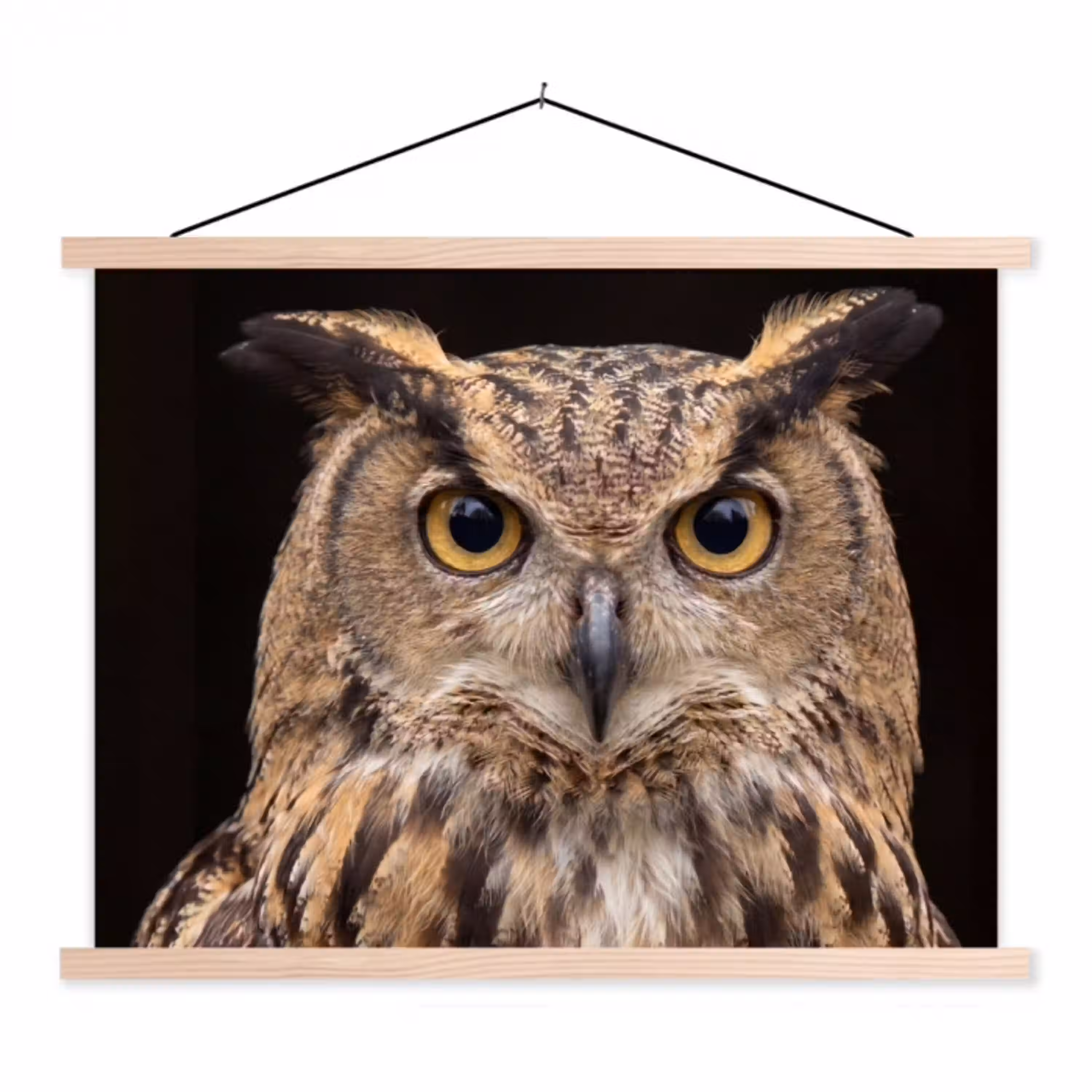 Oehoe - Uil - Portret - Bruin textielposter latten blank klein -3d