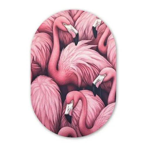 Flamingo - Roze - Dieren Wandcirkel Ovaal Forex klein -3d