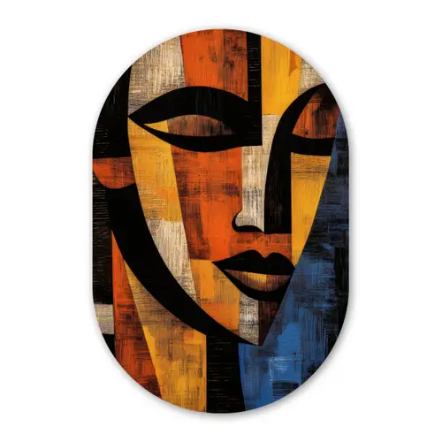 Abstract - Portret - Kleurvakken Wandcirkel Ovaal Forex klein -3d