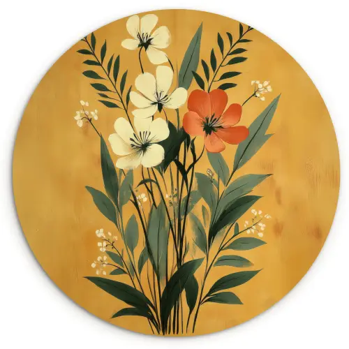 Bladeren - Boeket - Bloemen - Geel Wandcirkel plexiglas klein -3d