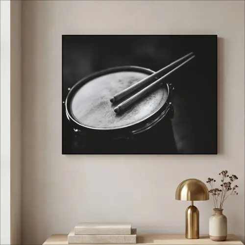 Trommel - Close-up - Drumstokken - Zwart Textielframe zwart klein -sfeer2
