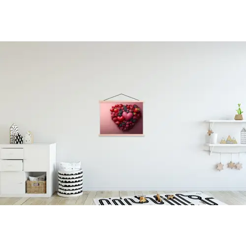 Fruit - Hartjes - Aardbeien - Frambozen - Bosbessen textielposter latten blank klein -kinderkamer