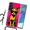 Kat - Art - Zonnebril - Roze Hoesje Samsung Galaxy S22 met koord klein -sfeer1