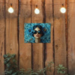 Vrouw - Bloemen - Vlinders - Blauw - Abstract tuinposter los doek klein -sfeer1