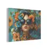 Vrouw - Bloemen - Oranje - Blauw - Modern PET vilt klein -3d
