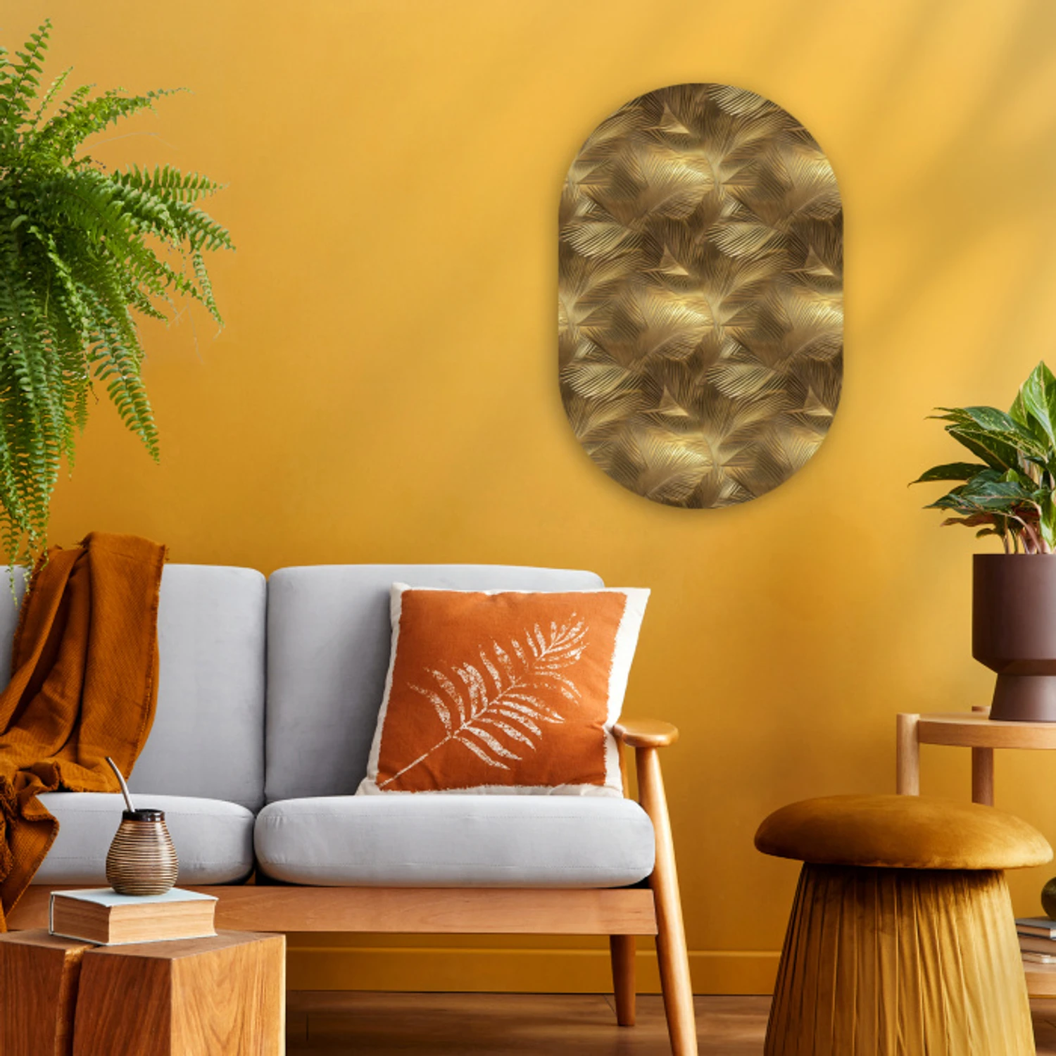 Palm - Waaier - Goud Wandcirkel Ovaal Forex klein 630 -sfeer4