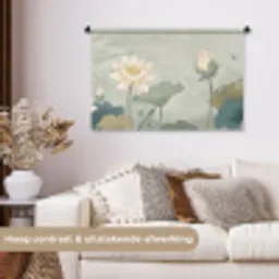 Lotus - Bloemen - Groen Wandkleed katoen middel -sfeer1