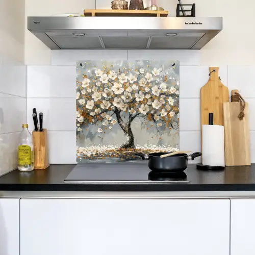 Boom - Bloemen - Wit - Natuur - Kunst Inductie beschemer met haakjes middel -sfeer2