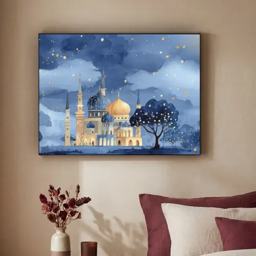 Sterrenhemel - Goud - Moskee Textielframe zwart klein -sfeer1