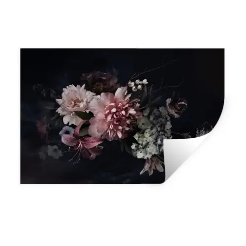 Bloemen - Vintage - Pastel - Zwart - Boeket Muursticker klein -3d