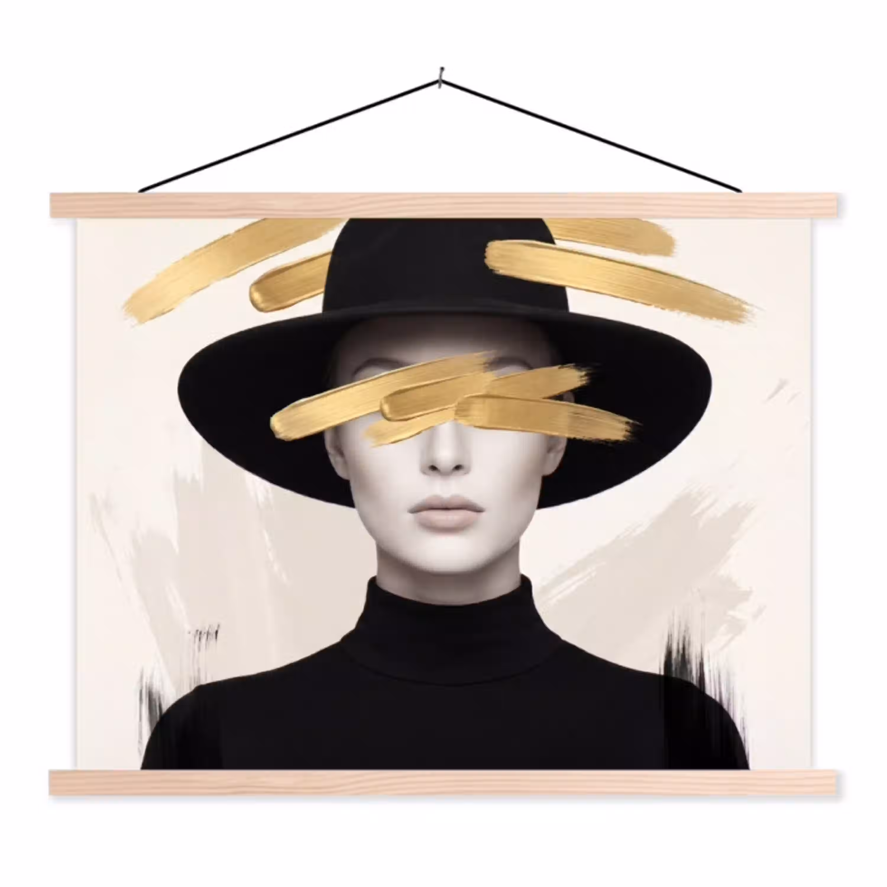 Vrouw - Portret - Modern - Goud - Kunst textielposter latten blank klein -3d