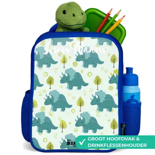 Dinos - Patroon - Natuur Kinderrugzak - Blauw middel -inhoud_NL